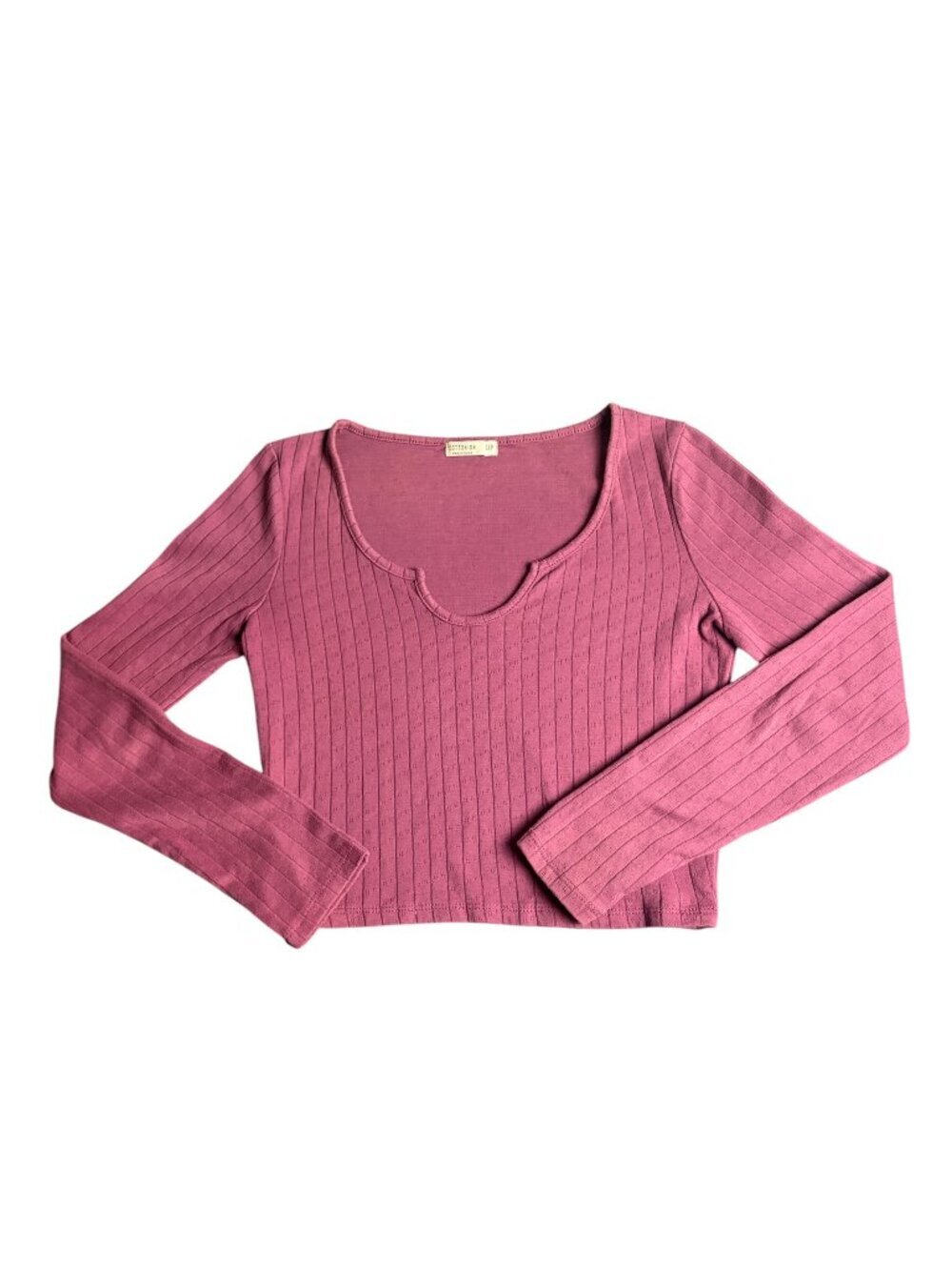 Cotton On Size S Ribbed Long Sleeve Crop Top Magenta Pink Notched Neck Casual